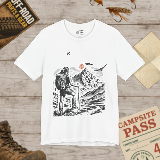 Hiker Mountain Scenic Tee Backpacking Adventure T-Shirt Bella Canvas 3001