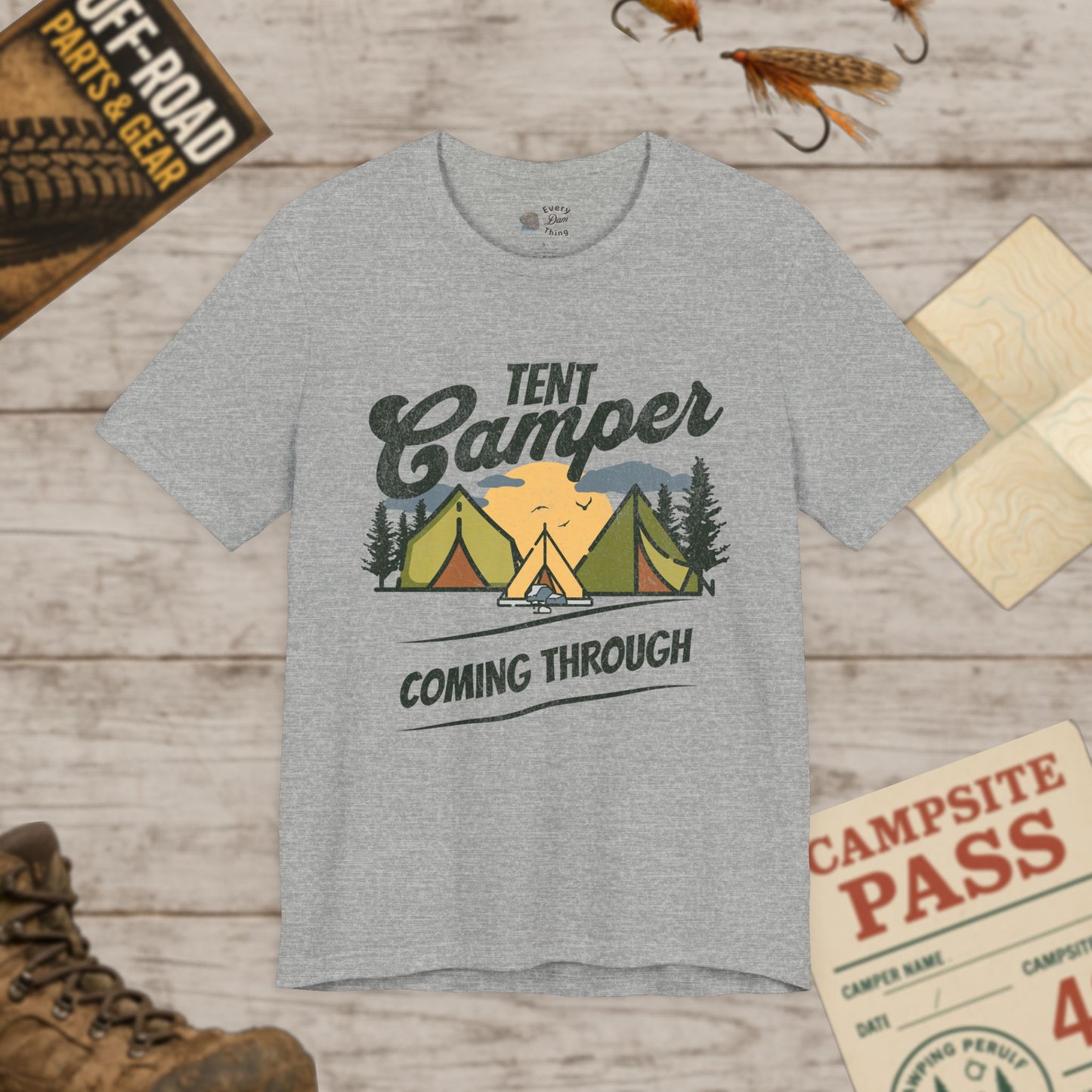 Unisex Tent Camper Coming Through Tee Adventure Bella Canvas 3001