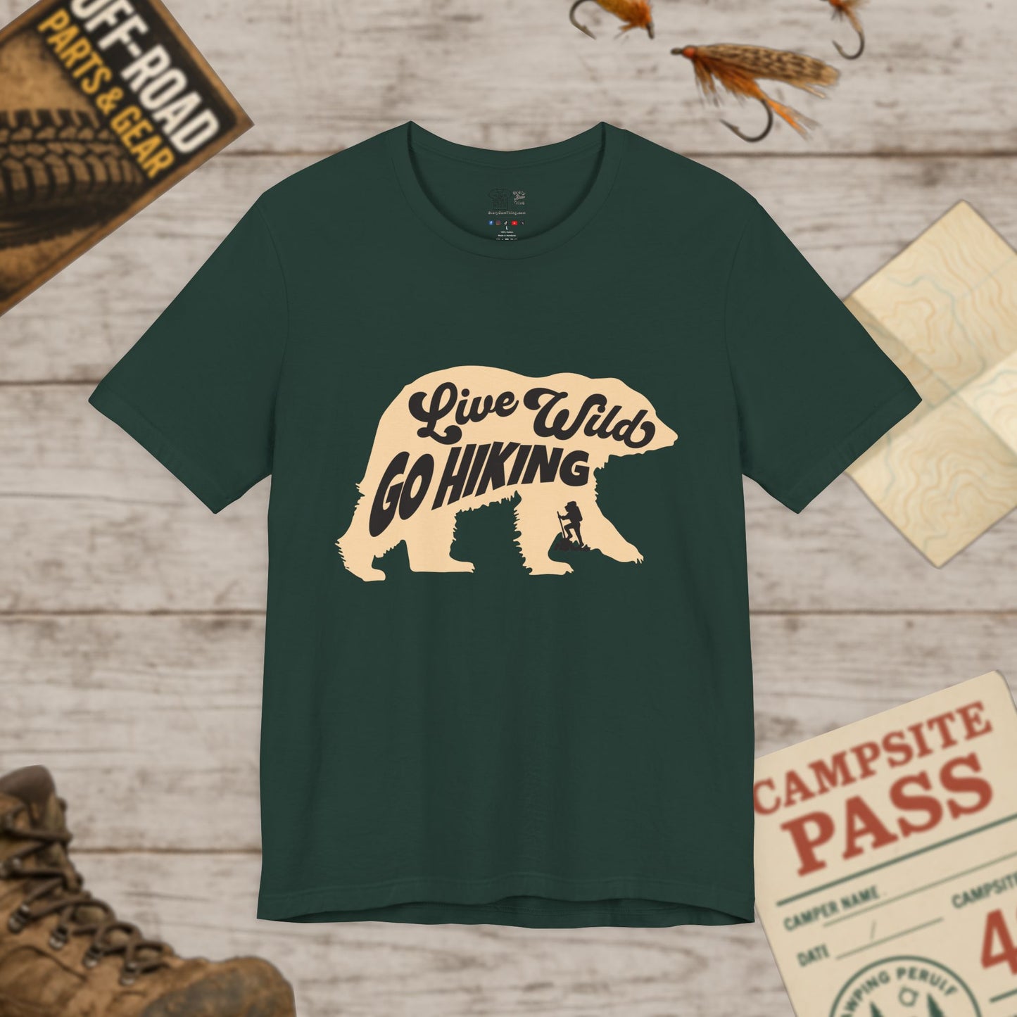 Hiking Tee  "Live Wild Go Hiking" Bear Graphic Outdoor Shirt