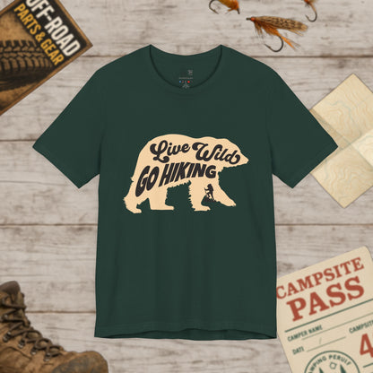 Hiking Tee  "Live Wild Go Hiking" Bear Graphic Outdoor Shirt