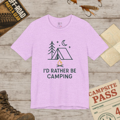 I'd Rather Be Camping T-Shirt Minimal Tent & Campfire Outdoor Tee