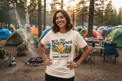 Tent Camper Coming Through Adventure Tee